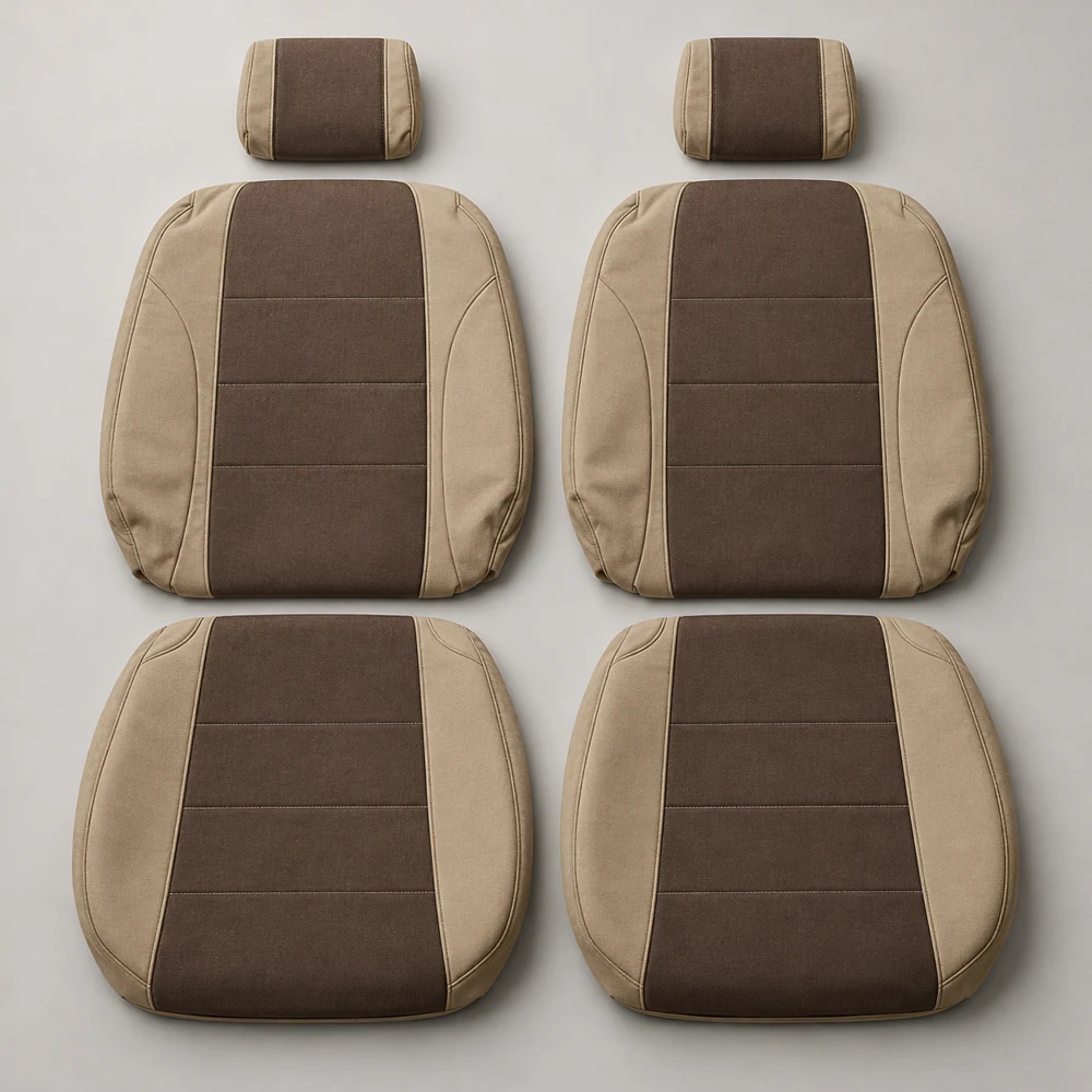 Touring Duo — Sand/Cocoa; 2 backrest covers, 2 seat-base covers and 2 separate headrest covers